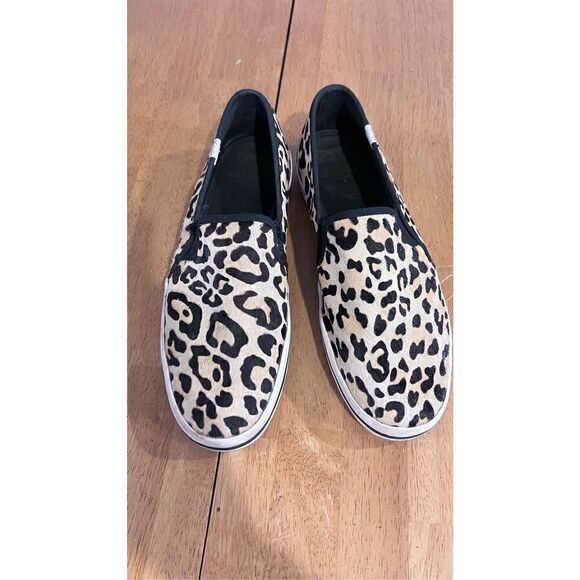 KATE SPADE X KEDS WOMENS LEOPARD PRINT CALF HAIR SLIP ONS SIZE 9.5 - Picture 1 of 9